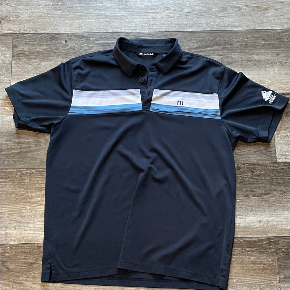Travis Mathew Navy and Light Blue Polo Shirt
